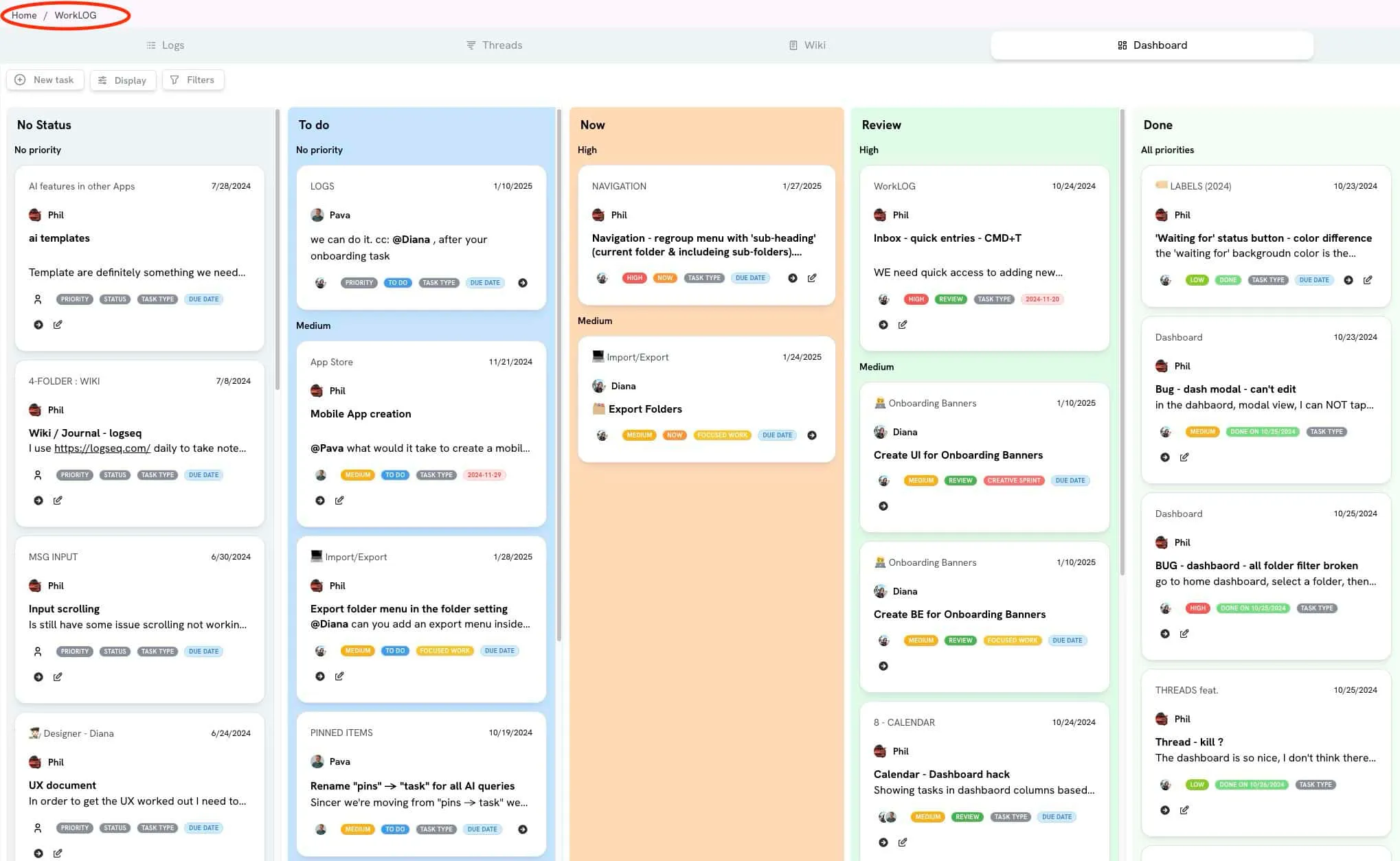 Dashboard folder view