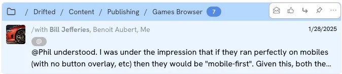 Expanded message with rollover actions
