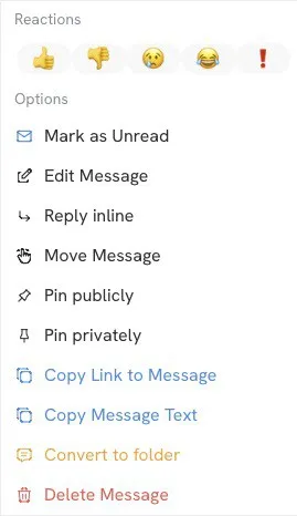 Message actions menu